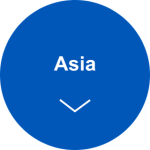 Blue circular button labeled Asia with a white down arrow for opening a region menu, indicating a region selector