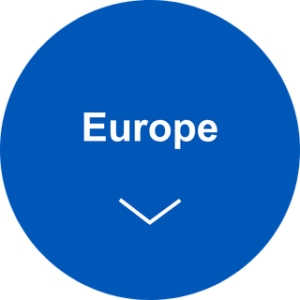 Blue circular region selector showing 'Europe' with a down chevron (dropdown button)