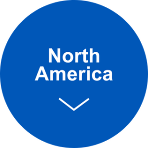 Blue circular button labeled 'North America' with a downward chevron, indicating expandable region selection.